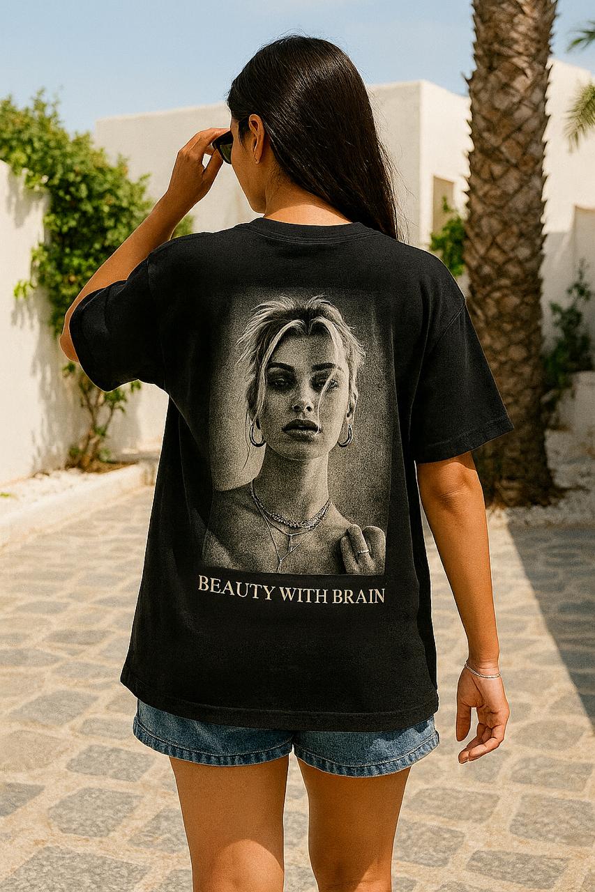 141 – Beauty With Brain T-Shirt for Women Black Edition