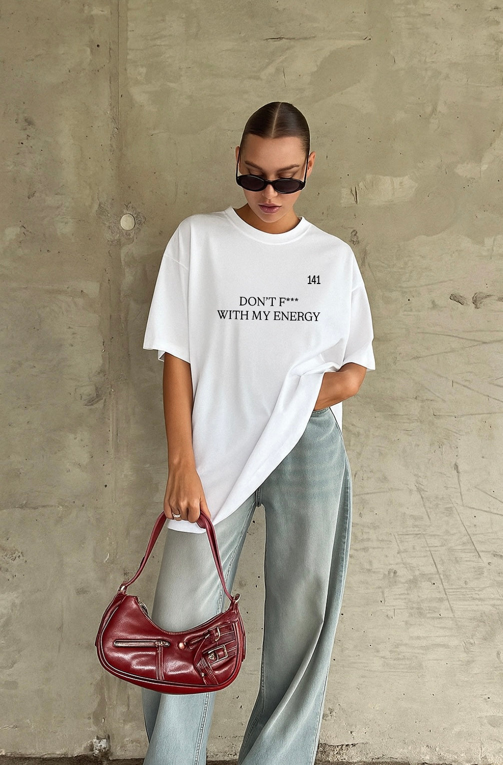DON’T F*** WITH MY ENERGY Oversized T-Shirt White Edition (Women)