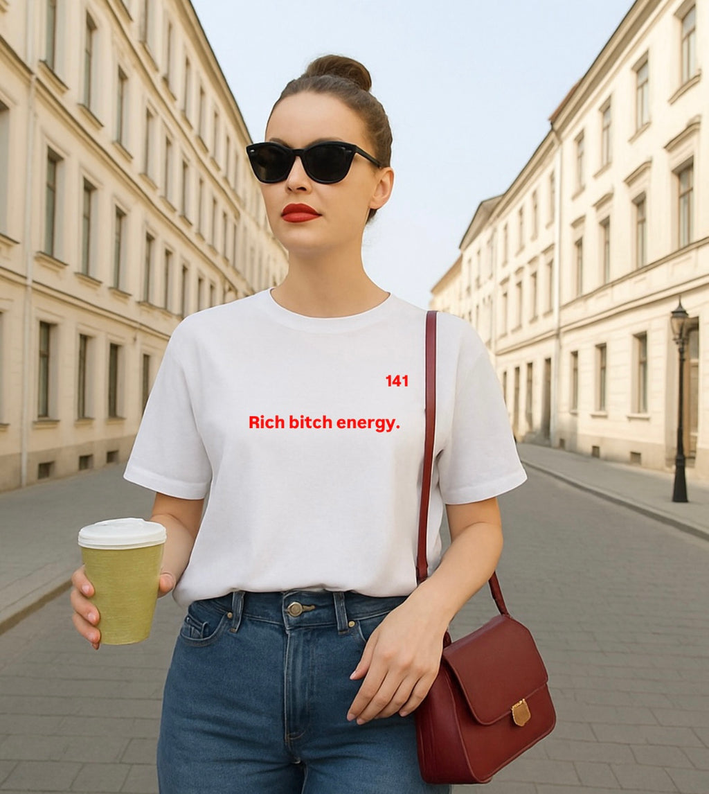 Rich bitch energy. Oversized T-shirt, white edition (women)