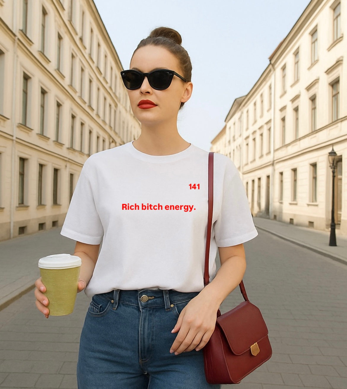 Rich bitch energy. Oversized T-shirt, white edition (women)