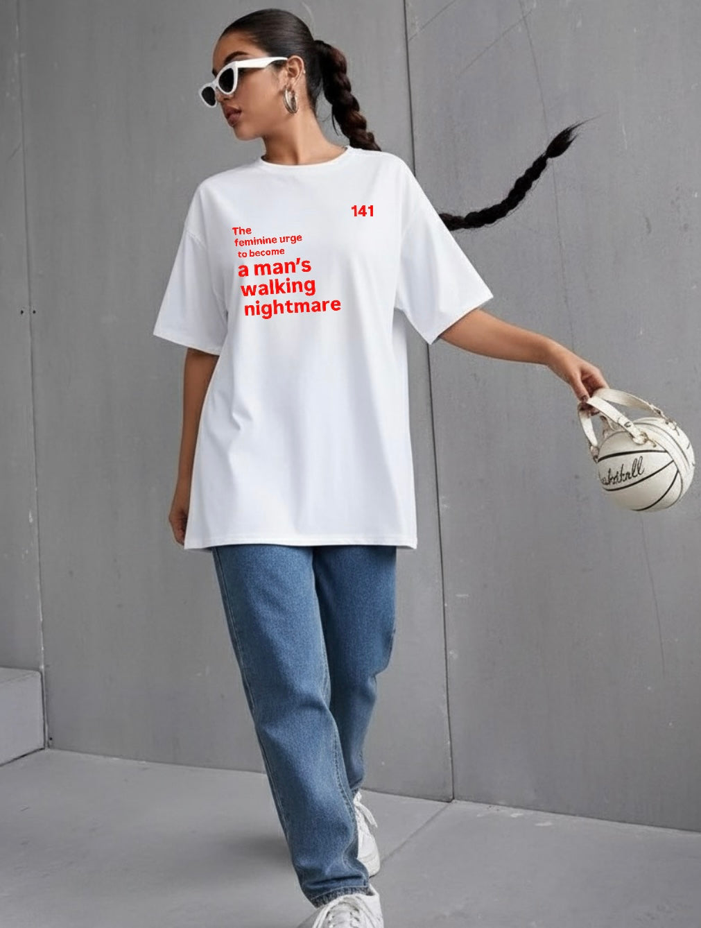 A man’s walking nightmare, oversize T-shirt, white edition (women)