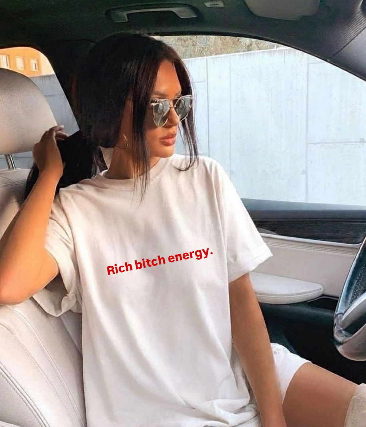 Rich bitch energy. Oversized T-shirt, white edition (women)
