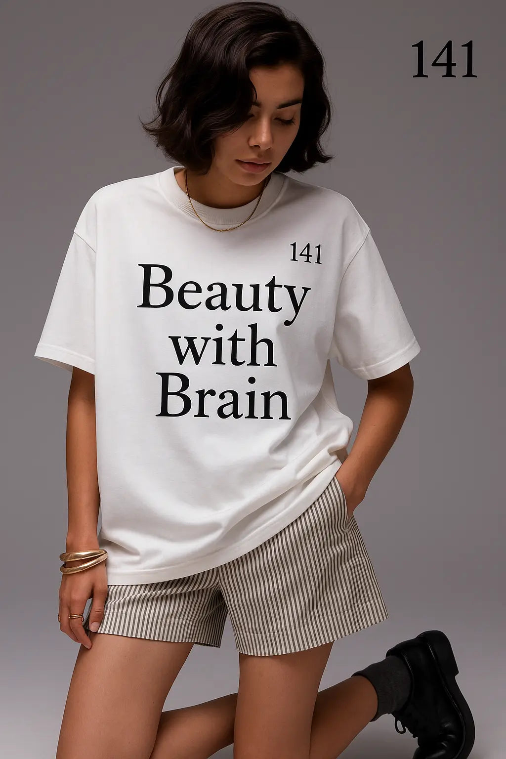 141 – Beauty With Brain T-Shirt for Women 141 Clothing